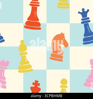 Chess Doodle seamless pattern. Vector illustration flat design background. Stock Vector