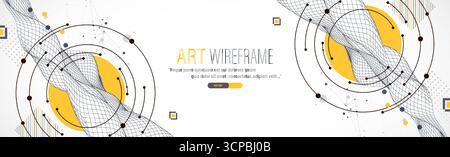 Abstract composition with wireframe wave, dots, and lines. Vector. Stock Vector