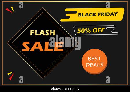 Black Friday Flash Sale Banner – Bold Typography & Discount Highlights Stock Vector