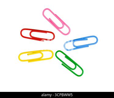 Paper clips isolated on white, top view, clipping path Stock Photo