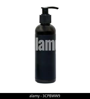 Plastic bottle for liquid cosmetic with blank label, space for text, clipping path Stock Photo