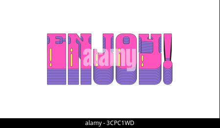 Enjoy layered pink vaporwave button typography Stock Vector