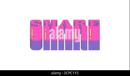 Share layered pink vaporwave button typography Stock Vector