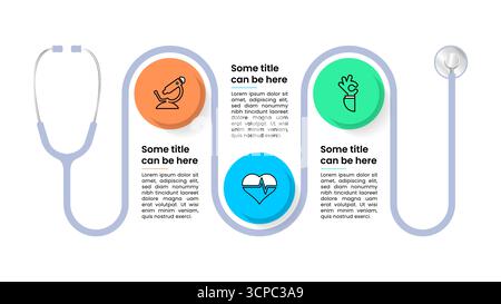 Infographic template with icons and 3 options or steps. Stethoscope. Can be used for workflow layout, diagram, banner, webdesign. Vector illustration Stock Vector