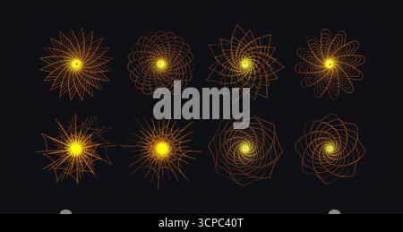 Abstract spirograph guilloche rosettes, spiral orange flowers abstract linear round logo. Modern line logo for spa, hotel, fashion, yoga, tech Stock Vector