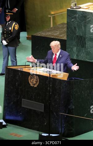 New York, Ny, USA. 23rd Sep, 2025. NEW YORK, NEW YORK ''“ SEPTEMBER 23: Donald Trump, President of the United States of America, delivers remarks during the general debate of the 80th session of the United Nations General Assembly at UN Headquarters on September 23, 2025. World leaders gathered to present national priorities, address pressing global issues, and outline visions for international cooperation during the high-level debate. (Credit Image: © Luiz Rampelotto/ZUMA Press Wire) EDITORIAL USAGE ONLY! Not for Commercial USAGE! Stock Photo