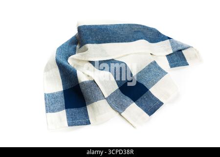 Linen cloth with blue and white checkered pattern draped casually on a surface Stock Photo