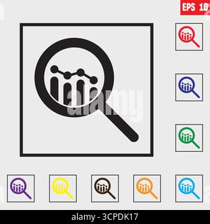 Glass analyzing data chart, data analysis, optimization or marketing analytics for statistics improvement, growth or KPI measurement result, chart Stock Vector