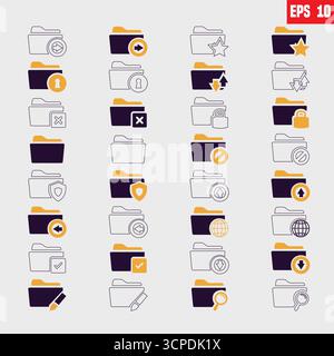 Set of yellow, black file folder. Office folder collection Stock Vector