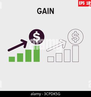 Gain growth icon vector and outline icons, Solid, white background Stock Vector