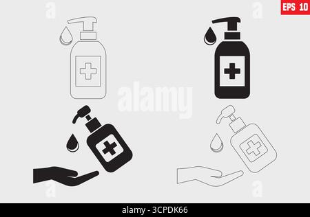 Liquid hand soap icon. Hand washing. Wash your hands. Vector icon isolated on white background. Stock Vector