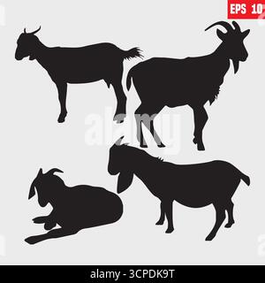 Goat Silhouette Bundle for Farm and Wildlife Designs Stock Vector
