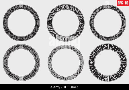 Roman ellipse frame. Greek pattern. Outline Greece border isolated on white background. Round Greece boarder for design prints. Stock Vector