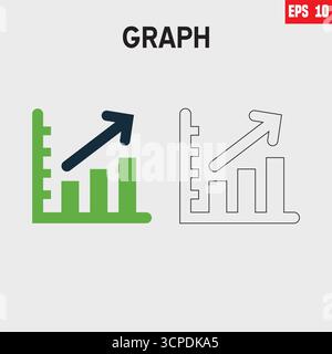 Single arrow growing pointing up on chart graph bars icon, success graph trending upwards flat design interface infographic element for app ui u Stock Vector