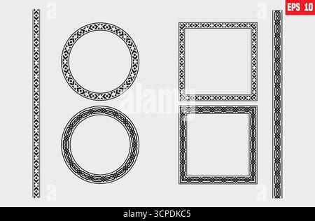 Greek pattern. Roman ellipse frame. Outline Greece border isolated on white background. Round Greece boarder for design prints. Stock Vector