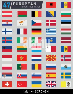47 european countries flags set vector illustration design Stock Vector