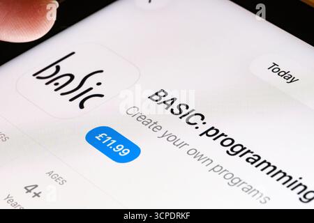 BASIC programming on iPad with Apples new Liquid Glass updated app design iOS 26 app listing in App Store. Stafford, United Kingdom, September 25, 202 Stock Photo