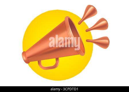 Vector icon of vintage bronze megaphone for fake, breaking news or sale. Vector retro metallic megaphone on isolated background. Stock Vector