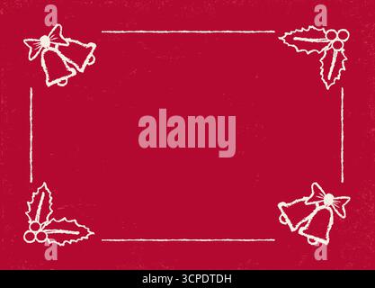 Vector vintage red chalkboard background for Christmas and New year with bells and winter plants. New year postcard 2024. Stock Vector