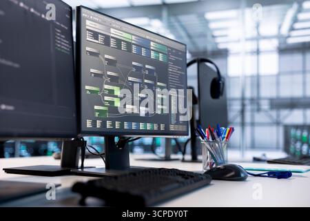 Computers in data center providing computing resources needed for artificial intelligence to process massive datasets for training. PCs in server room storing data used for machine learning Stock Photo