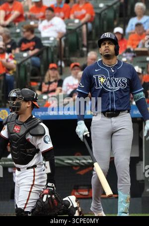 Tampa Bay Rays outfielder Christopher Morel (24) throws before a ...