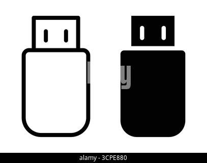 A pair of minimalist USB flash drive icons in black and white, ideal for digital projects, software designs, and technology-related graphics. Stock Vector