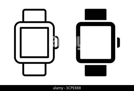 This image features a sleek smartwatch design in both black and white outlines. The modern style emphasizes simplicity and innovation, ideal for tech Stock Vector