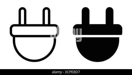 A pair of minimalistic electrical plug icons in black and white, perfect for modern design projects. Use them in digital media or print layouts. Stock Vector