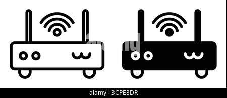 This image features a simple black and white icon of a wireless router, ideal for digital applications and technology-related themes. Perfect for web Stock Vector