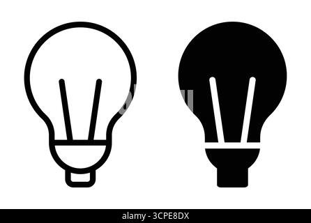 This image features a minimalist representation of a light bulb, showcased in both black and white outlines. Ideal for creative projects and modern gr Stock Vector