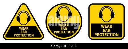 This image features safety signs emphasizing the importance of wearing ear protection in various environments. Suitable for workplace safety materials Stock Vector