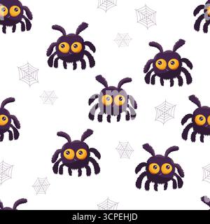 Seamless Halloween pattern with spiders and spider webs Stock Vector