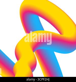 Abstract vibrant 3D twisted wave shape with gradient colors on a white background. Glowing retro vector design Stock Vector