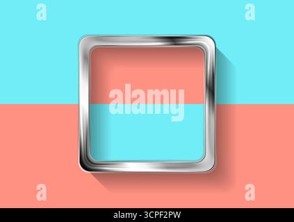 Metallic square frame on a pastel pink and blue background with shadow. Artistic punchy pastel minimalism. Vector modern abstract minimal design Stock Vector