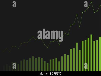 Abstract green growing financial linear graph chart background. Vector lines tech design Stock Vector