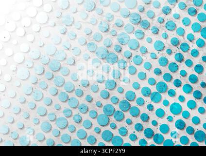 Blue and white minimal mosaic circles abstract geometric grunge texture background. Vector technology design Stock Vector