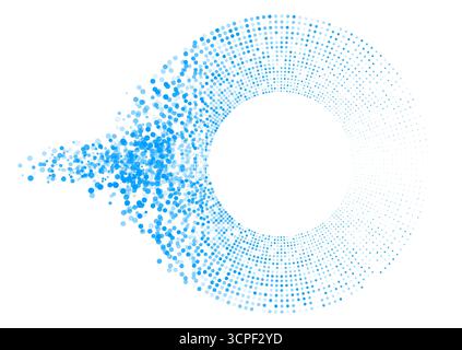 Futuristic minimal tech blue halftones dotted circles abstract background. Geometric vector design Stock Vector