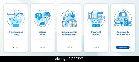 Life competencies blue onboarding mobile app screen Stock Vector