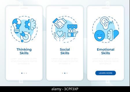 Life skills blue onboarding mobile app screen Stock Vector