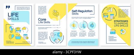 Life skills blue and yellow brochure layout Stock Vector