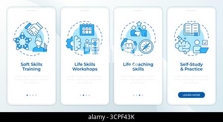 Strategies to improve life skills blue onboarding mobile app screen Stock Vector
