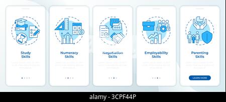 Life skills blue onboarding mobile app screen Stock Vector