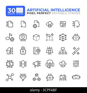 Artificial intelligence line ui icons set Stock Vector