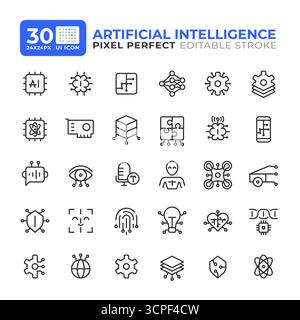 Artificial intelligence line ui icons set Stock Vector