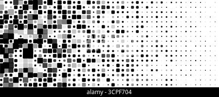 Halftone Mosaic Gradient Background, Black And Gray Rounded Squares And Dots On White, Abstract Seamless Fade Pattern For Modern Tech Design, Posters Stock Vector