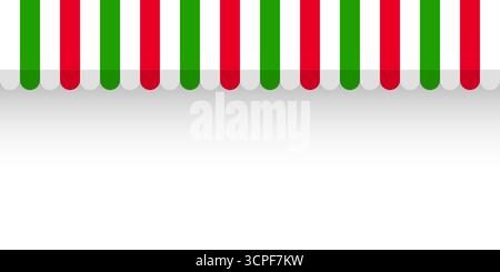Shop sunshade. Realistic striped cafe awning. Outdoor market tent. Roof canopy in Italian flag colors. Summer street store. Vector illustration Stock Vector