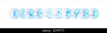 Futuristic gradient number set with linear wave contours, numeric font in abstract geometric holographic style for sci fi posters, tech, finance Stock Vector