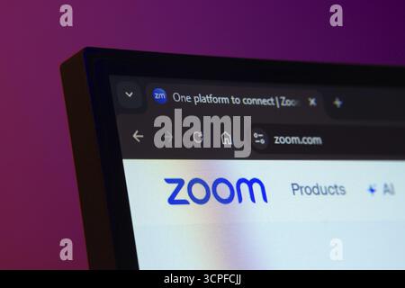 Dhaka, Bangladesh- 02 June 2025: Close-up of a computer screen displaying the Zoom web interface in dark mode Stock Photo