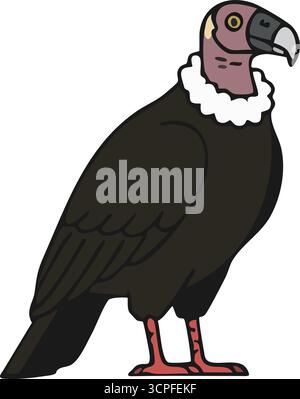 A dark scavenging raptor stands on red feet showing a pale head and fluffy white neck ruff Stock Vector
