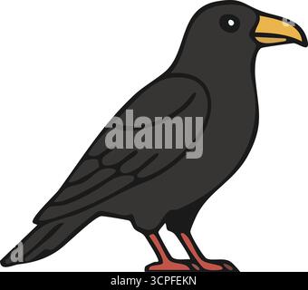 A sturdy black corvid stands side on displaying a strong bill glossy feathers and small red legs Stock Vector